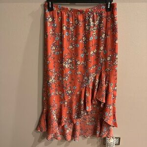 Max Studio floral high low ruffled midi skirt flowy flounce elastic waist large